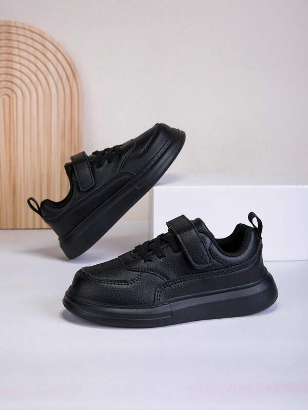 Children's Flat Casual Leather Shoes Plain Color Lace Up Sneakers For Big Kids, Fashion Versatile