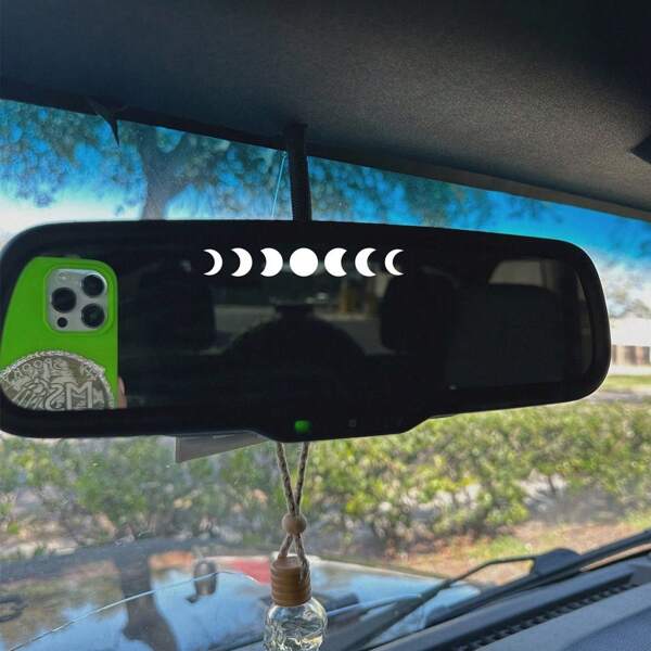 2 Pcs Moon Phase Car Rear View Mirror Decals, Vinyl Mysterious Luna Car Rear Mirror Sticker, Witchy Car Interior Decor Accessories