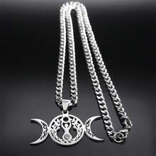Unisex Stainless Steel Silver Hollow Triple Goddess Pendant Necklace, Witchy March Jewelry - Necklace - View 7