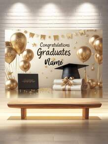 1 Stück bedruckbares Namens-Abschlussballon Hintergrundtuch 2025 - Schwarz und Gold Abschlusskappe, Polyester Gratulations Banner, Abschluss- und Feier Dekorationen, Raumdekorationen - Polyester, geeignet für Partys mit Fotoständen, Wanddekorationen, Zaunwände, Wohnzimmer, Schlafzimmer, Garagentore, Heimdekoration Geschenke, ohne Strom wiederverwend-bar, drei Größen wählbar