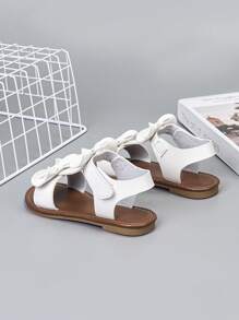 1 par de sandalias planas con abertura en los dedos y lazos para niñas, apropiadas para uso en exteriores y playa en verano