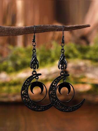 1 par de pendientes elegantes con diseño de media luna y murciélago hueco en estilo gótico, regalos de joyería para mujeres