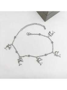 1pc New Dolphin, Starfish, Shell Pendant Ocean Series Anklet, Casual Summer Beach Ankle Chain