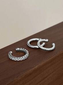 Set de 3 piezas de pendientes minimalistas de diseño exclusivo de cobre con circonita, sin necesidad de perforación, aretes personalizados, pendientes simples