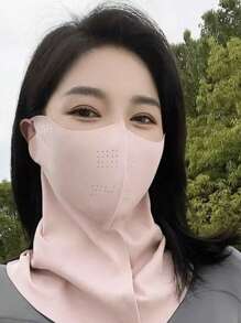 1pc Women Lightweight Ice Silk Face Mask With Sun Protection, Breathable Openwork, Solid Color, Suitable For Outdoor Riding, Daily Use