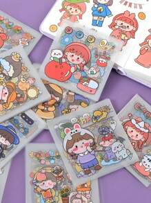 100 Stück Cartoon PET Aufkleber - selbstklebend, vorgeschnitten, transparent, nicht wiederholende Muster, wasserfest, geeignet für Scrapbooking, Tagebücher, Handyhüllen, Notizbücher, Tassen, DIY Basteleien, Badezimmer Dekoration, Herbstdekoration, Badezimmer Accessoires
