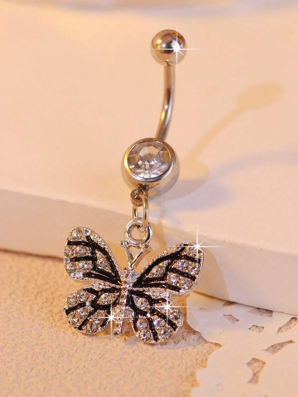 خاتم ثقب السرة البوابة الجديد من الزركونيا الأبيض على شكل فراشة، خاتم ثقب سرة عصري وغير مسبب للحساسية للنساء، مرن وجذاب للاستخدام اليومي، كما أنه مناسب للرجال أيضًا