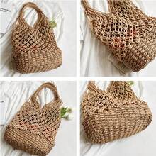 Women's Retro Straw Shoulder Bag Summer Hollow Knitting Bag Beach Travel Tote Bag