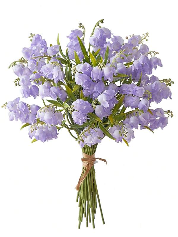 6/12cs Artificial Lily Of The Valley Faux Purple Bell Flowers Wind Chime Orchid Silk Flowers Wedding Bouquet, May Flower Table Centerpieces For Home Garden Wedding Party Decor