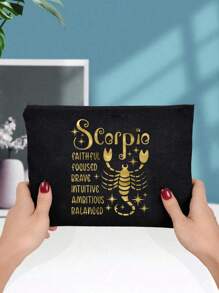 Geantă tote cu model de constelație aurie și geantă mică cu model de constelație, geantă tote neagră din in