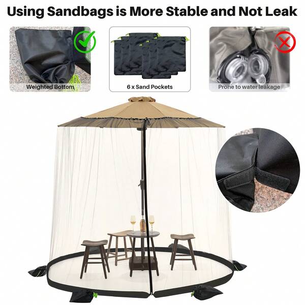 7-12FT Adjustable Mosquito Net For Umbrella - Zipper Door & 6 Sandbags, Portable Bug Tent For Outdoor Camping, Beach, Garden - Insect Protection Screen