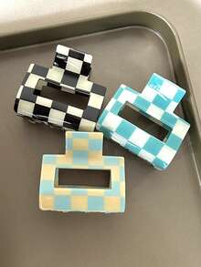 3pcs/Set Women's Colorful Checkerboard Acrylic Hair Clips, Small Square Hair Hair Claw For Daily Use - Multicolor - View 6