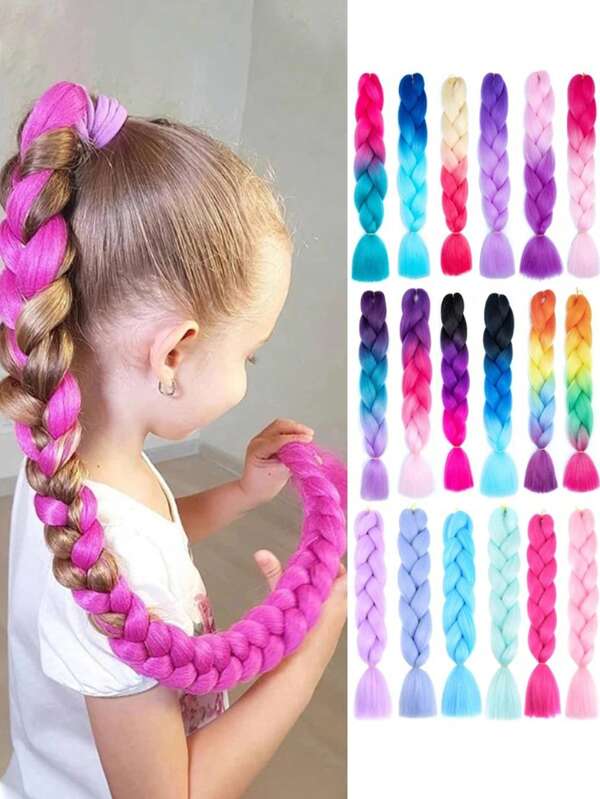 1pc Kids Braiding Hair Pre Stretched Ombre Jumbo Braids Synthetic Braiding Hair 24 Inch Hair Extensions For Child