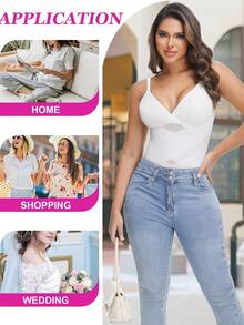 Women Sexy V-Neck Shapewear Bodysuit Tummy Control Slimming Abdomen Compression Body Shaper Underwear Body Sculpting Tank Top Snatched Waist Body Suit Waist Trainer - 白色 - 查看 5