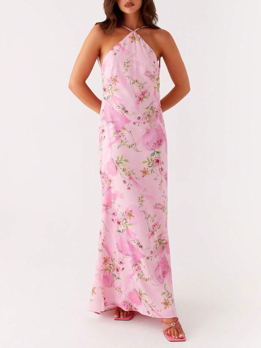 Women's Summer Dresses Halter Neck Sleeveless Backless Flowy A Line Boho Maxi Dress - Multicolor - View 1