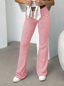 Tripe Flare Leggings For Women 2pack High Waisted Bootcut Yoga Pants Stretchy Casual Lounge Pants For Everyday Wear" - 黑粉紅色 - 查看 7