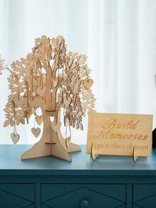 1pc Wooden Wedding Guest Book Alternative, Carved Sign Plate For Guest Book, Signatures, Includes 100pcs Wooden Heart Shapes, Wooden Frame With Stand, Ideal For Wedding Gift, Wedding Decor, Anniversary, Birthday Party, Graduation Ceremony, Bridal Shower Summer Gifts Beach Back To School School Supplies Room Decor