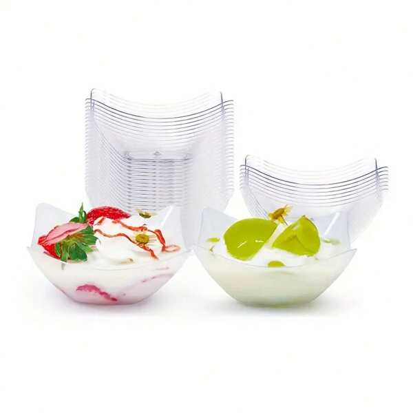 2.71oz Reusable Transparent Plastic Flower Shaped Dessert Bowls, Suitable For Dessert, Frozen Pudding, Fruit Salad, Appetizer, Ideal For Parties, Birthdays, Barbecues, Weddings, Dinners, Valentine's Day, Thanksgiving