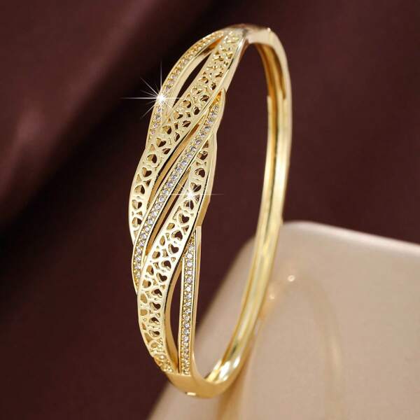 1 pieza Pulsera de mujer con diseño de corazón hueco y circonita cúbica