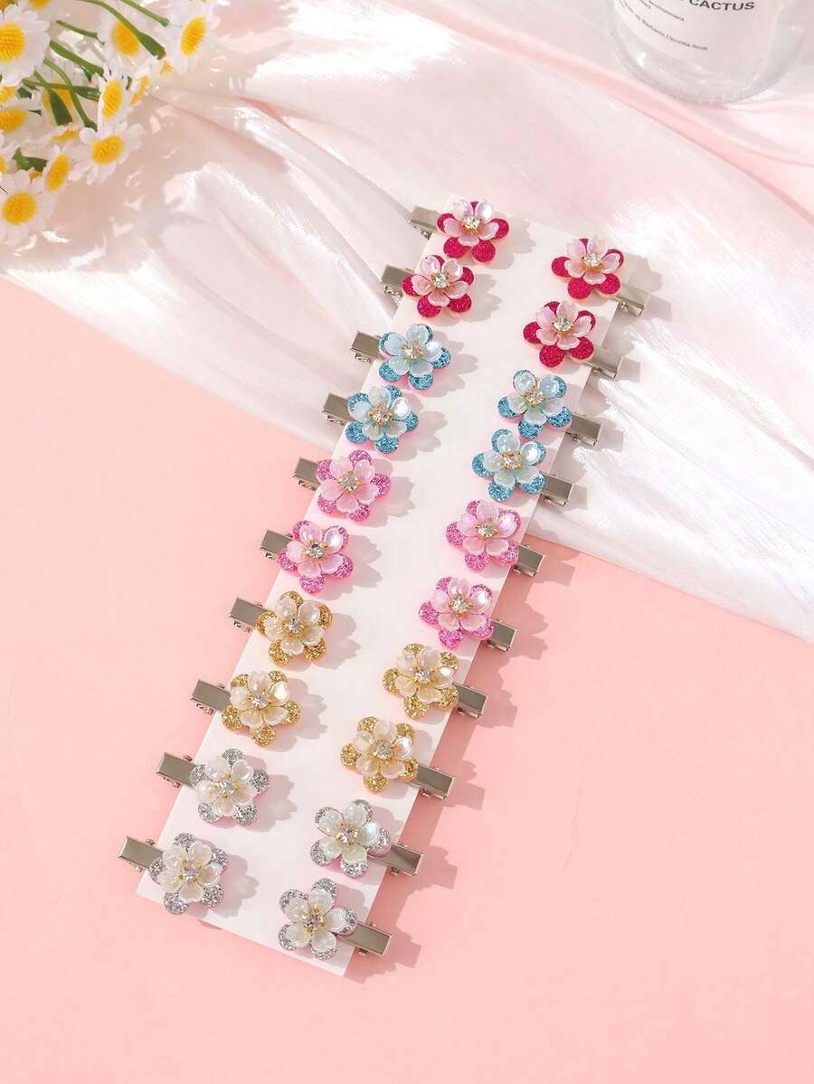 10pcs Girls Lovely Sequin & Pearl Flower Decor Hair Clips - Multicolor - View 1