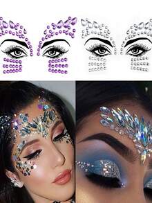 1pc AB Colorful Diamond Rhinestone Face Jewel Stickers Aurora Crystal Facial Gem Tattoo Decorations Festive Eye & Forehead Embellishments For Party, Halloween, Festival, Music Concert - Multicolor - View 5