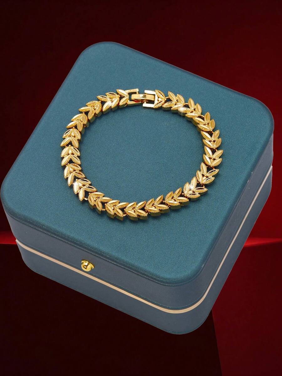 1 件优雅迪拜风格百搭镀金叶子手链，适合女性日常佩戴