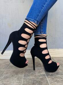 Zapatilla tacón de aguja de moda sexy    De moda  Sexy - Negro - Ver 1