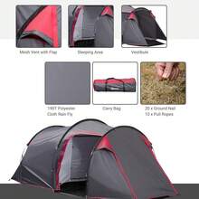 2025-NEW Outsunny 2-3 Person Tunnel Tent  Sewn-In Groundsheet, Air Vents, Raiy, 2000mm Water Column, Camping Tent  1 Bedroom, Inbuilt Porch, Living Area For Camping, HikingDark GreyDark Grey - Bildfarbe - View 5
