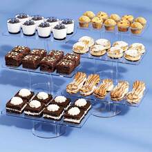 1pc Acrylic Transparent Cake Stand Display Set, Acrylic Dessert Table Showcase, Suitable For Birthday, Wedding, Baby Shower Party, Square Tray - Clear - View 6