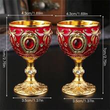 1pc European Vintage Faux Gemstone Metal Goblet, Suitable For Wedding Anniversary, Drinking Red Wine, White Wine, Champagne, Wine, Spirits