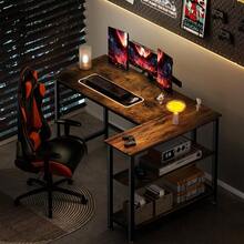 L Shaped Desk, 100x72cm Gaming Computer Desk, Home Office Desk With Storage Shelf, Corner Table For Writing - Rustic Brown - View 2