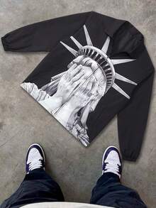 Chaqueta casual estampada con retrato de Body completo para hombres talla grande, chaqueta ligera de primavera y otoño con cuello vuelto y cremallera