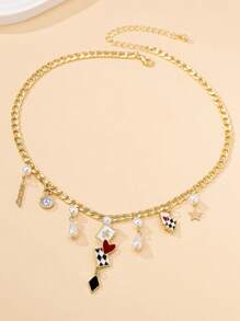 Juego de joyas elegante y lujoso con diseño de naipes que incluye aretes, pulsera y collar, perfecto para mujeres en citas, vacaciones, fiestas y como regalo