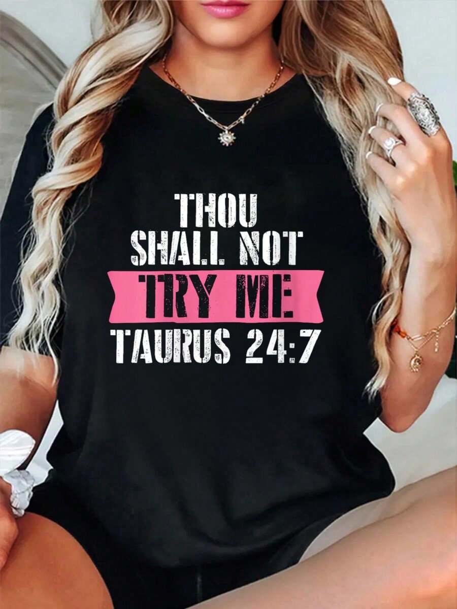 100% Cotton Womens Taurus Zodiac Sign O-Neck T-Shirt - 黑色 - 查看 1