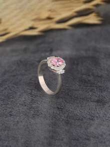 1 件时尚几何粉色方晶锆石 925 纯银戒指，简约奢华的 Ins 风格适合日常佩戴、派对、情人节、生日礼物 - S925純銀戒指 - 查看 3