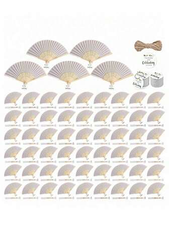 30/15/3pcs Wedding Bridesmaid Handheld Silk Folding Fan Set, Wedding Guest Favor Gift Set, White Folding Hand Fan With Linen Rope And Tag, Fun DIY Gift, Valentine's Day Surprise, Home Decor, Suitable For Wedding Bride Gifts, Party Favors, Wedding Decorations, Bridal Room Decor