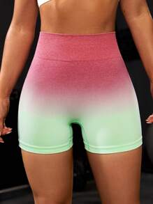 1pc Ombre Casual-Comfortable Minimalist Sweet Knit Fabric Yoga Shorts, Leisure Sports Shorts, Spring/Summer