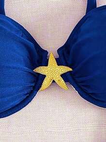 Nuevo y elegante traje de baño de 2 piezas de estilo europeo y americano, color rojo vino, minimalista y sexy, con aros, push-up y decoración metálica en forma de estrella de mar