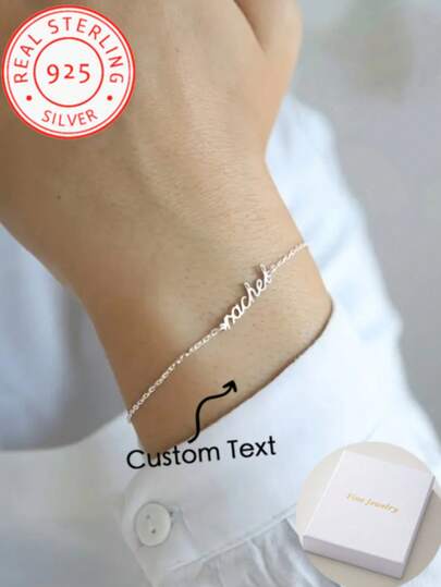 Un brazalete personalizado de plata de ley 925, elegante brazalete de cadena personalizado, joyería de moda para mujer, regalo perfecto para el Día de San Valentín, adecuado para todas las estaciones