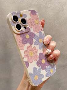 Floral Painted Beige Simple Design Compatible With IPhone/ Galaxy/ Redmi Series Phone Cases