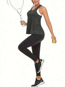 Set de 3 piezas Camiseta sin mangas deportiva para mujer - Secado rápido, mezcla de poliéster transpirable, adecuado para entrenamiento y fitness