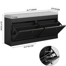 VOWNER 41.7" Storage Shoe Bench With 2 Flip-Up Drawers & Cushioned Seat, Multi-Functional Entryway Organizer For Hallway, Bedroom, Gifts For Halloween & Thanksgiving - 黑色 - 查看 5