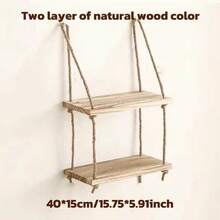 Customized No-Nail Rope & Solid Wood Floating Shelves, Wall Mounted Decorative Bookshelf For Living Room - Multicolor - View 14