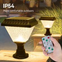 1 pieza Luz de columna con sensor solar, material de plástico, luz de paisaje de 7 colores, con control remoto, regulable, sensor de luz con encendido/apagado automático, lámpara de ambiente para exteriores, lámpara de pared para villa, luz decorativa para entrada, adecuada para patio, jardín, pared, puerta, balcón, escalera exterior