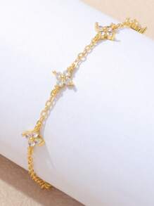 1 Stück modischer und eleganter Armband mit kubischem Zirkonia für Frauen, Mini-Blumen-Armband, Stationsarmband, Geschenk für sie zu Valentinstag, Muttertag, Thanksgiving, Weihnachten, geeignet für Alltag, Partys, Urlaub, Hochzeit, Schmuckzubehör, zarter Hochzeitsarmband