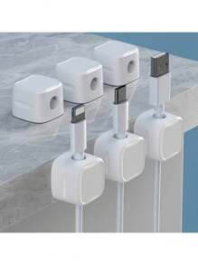 6pcs Magnetic Hooks, Data Cable Clips, Wire Storage, Strong Adhesive Square Punch-Free Cable Winding And Cable Organizer