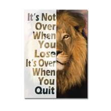 1 pezzo Tela stampata con dipinto di un leone, citazione motivazionale, poster animale ispiratore e positivo per decorazione d'ufficio o casa, senza cornice