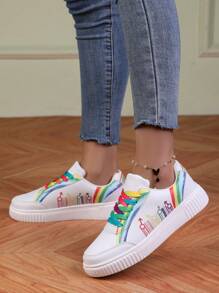 1 Pair Casual, Fashion, Versatile, Comfortable, Lightweight Outdoor/Campus/Sports Rainbow-Colored Sneakers