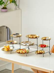 1 Peça Bandeja Metálica Redonda de 3 Níveis, na Cor Dourada/Prateada, Estilo Minimalista Moderno, Prato Decorativo, Prato de Doces, Prato de Sobremesa, Prato de Uso Doméstico, Prato de Bolo, Prato de Frutas, Suporte de Lanches, Aplicável para Casa, Mesa de Jantar, Cozinha, Sala de Estar, Festivais, Festas, Casamentos, Banquetes, Chá da Tarde, Decorações de Festival