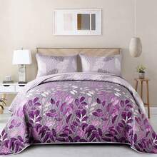 3 Pieces Blue Floral Quilt Set, One Set Included 1 Bedspread With 2 Pillowcases, Twin Full Queen King Size Botancal Leaves Bedding Sets Soft Grayish Blue Gradient Lightweight Microfiber Coverlet Set For All Season, Home Bedroom Decro,Christmas Day Gifts Home Decor Room Decor Bedroom Decor Bed Comforter Set Mothers Day Gift Wedding Decorations - Blue - View 32